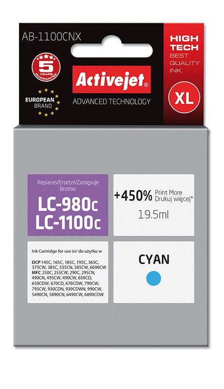 Cartus compatibil LC1100 LC980 cyan pentru Brother, Premium Activejet, Garantie 5 ani - imagine 3